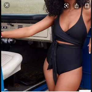 NWT Aerie Black Wrap One Piece Swim Suit, Sm long
